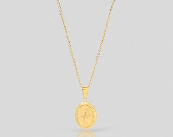 Gold Starburst Men&#39;s Pendant Necklace, Men&#39;s Waterproof Jewelry, Men&#39;s Waterproof Gold Pendant Necklace, Men&#39;s Jewelry Gift, High Quality