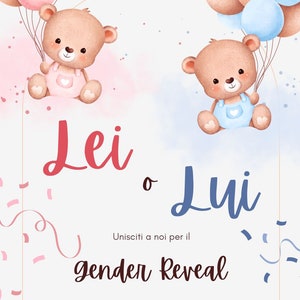 Invito Gender Reveal, Invito Digitale, Invito Gender Reveal Orsetti, Invito Digitale Personalizzabile, Invito Digitale Colorato