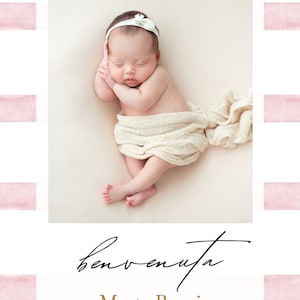 Annonce de naissance, invitation numérique, annonce de naissance à rayures roses, invitation numérique personnalisable, invitation numérique colorée