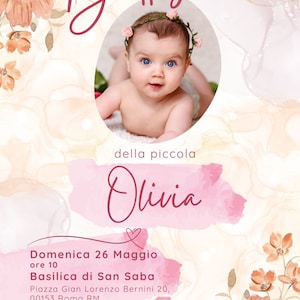 Invito Battesimo, Invito Digitale, Invito Battesimo Floreale Vintage, Invito Digitale Personalizzabile, Invito Digitale Colorato