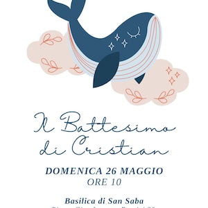 Invito Battesimo, Invito Digitale, Invito Battesimo Balena, Invito Digitale Personalizzabile, Invito Digitale Colorato