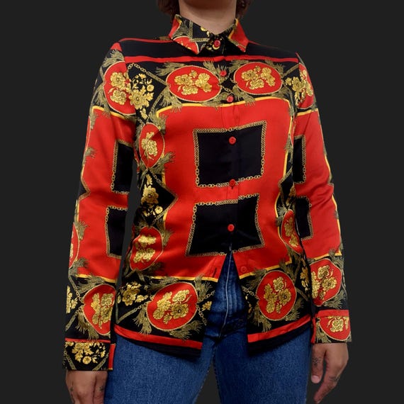 AIZHE Red and black button down blouse - image 2