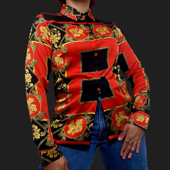 AIZHE Red and black button down blouse - image 4