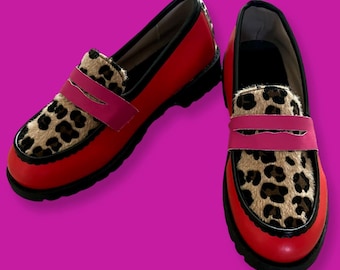 Red and Leopard loafer style shoes