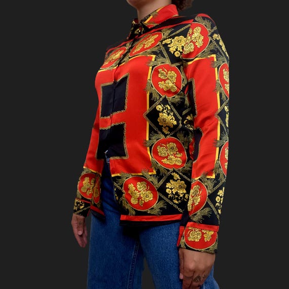 AIZHE Red and black button down blouse - image 3