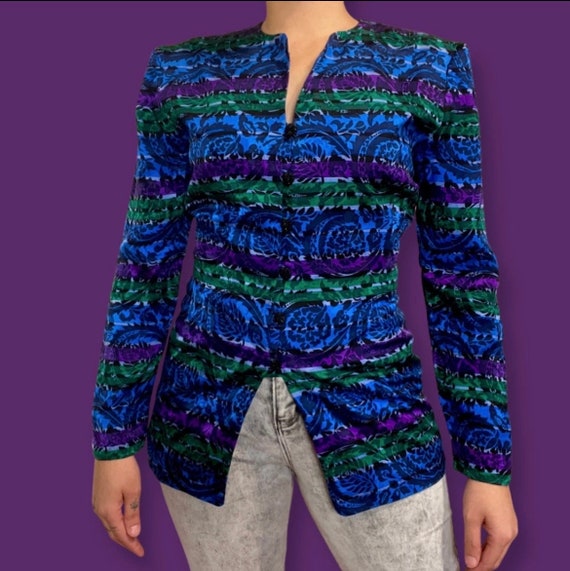 Blue and purple silk blouse