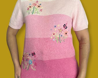 Pink Alfred Dunner floral sweater top
