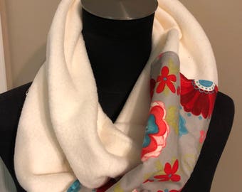 Cream w/ a gray and res poppy "Splash" - Infinity Splash Scarf