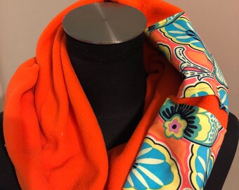 Orange w/ a Turquoise Floral "Splash" - Infinity Splash Scarf