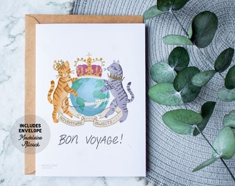 Bon Voyage Cat Passport Handmade Greetings Cards, Cute Illustrated Moving House Greeting Card, Tabby Cats, Travel, Honeymoon, Wedding, Royal