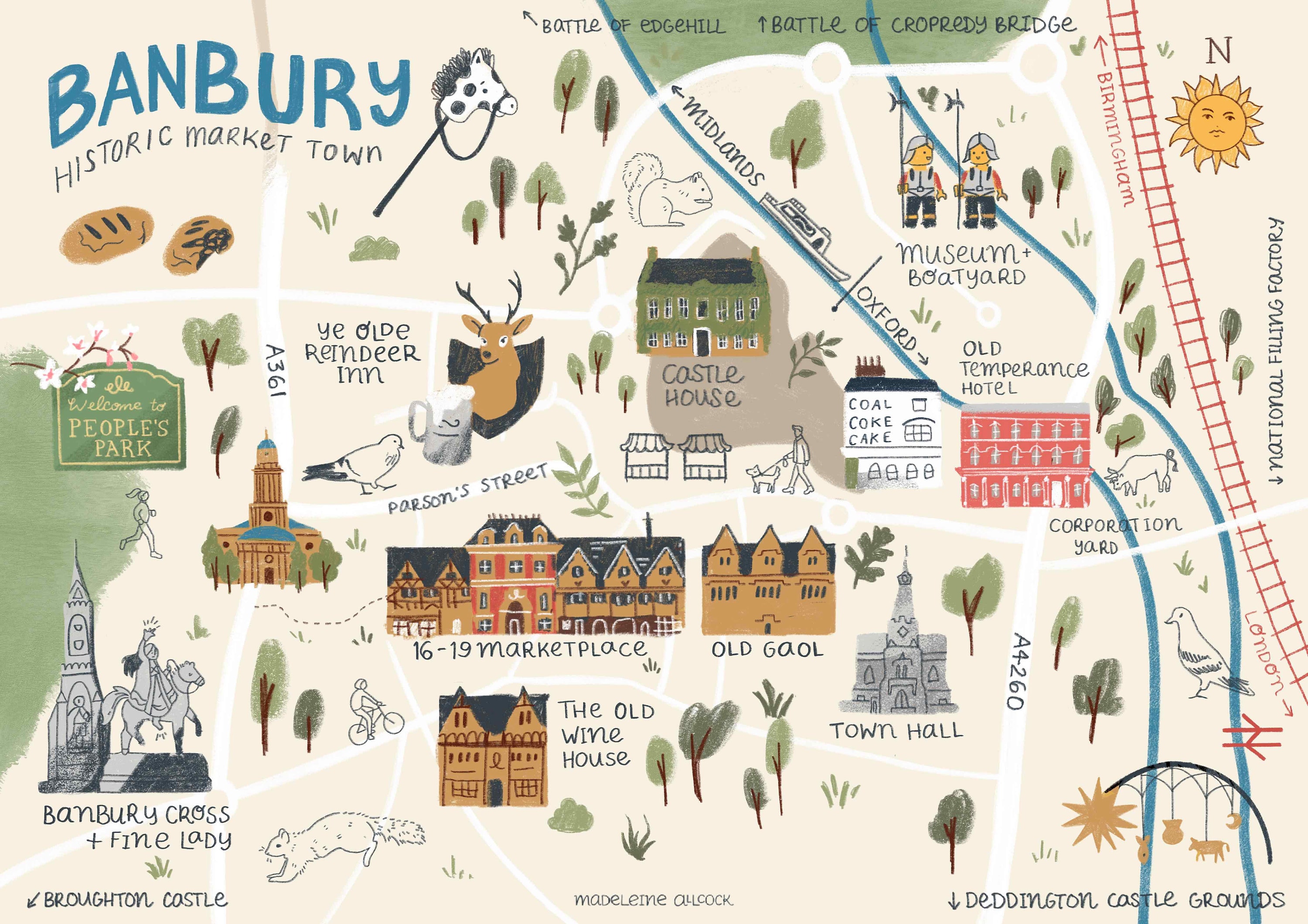 A4 Banbury Map Print Oxfordshire Cotswolds Historical UK Art Etsy