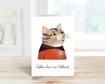 Star Trek Cat Card, Happy Birthday, Picard, Anniversary, Birthday, Tabby Cat Card, Funny Cute Illustrated Greeting Card, Next Generation