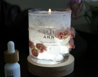 Handmade Snow Kissed Rose Candle: Crystal Wax LED Candle with Charging Holder