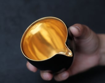 Handcrafted Black Glaze Tea Justice Cup: Gold Gilding, KungFu Tea