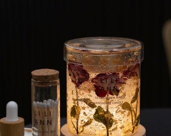 Handmade Crystal Wax Rose Candle with LED Charging Holder
