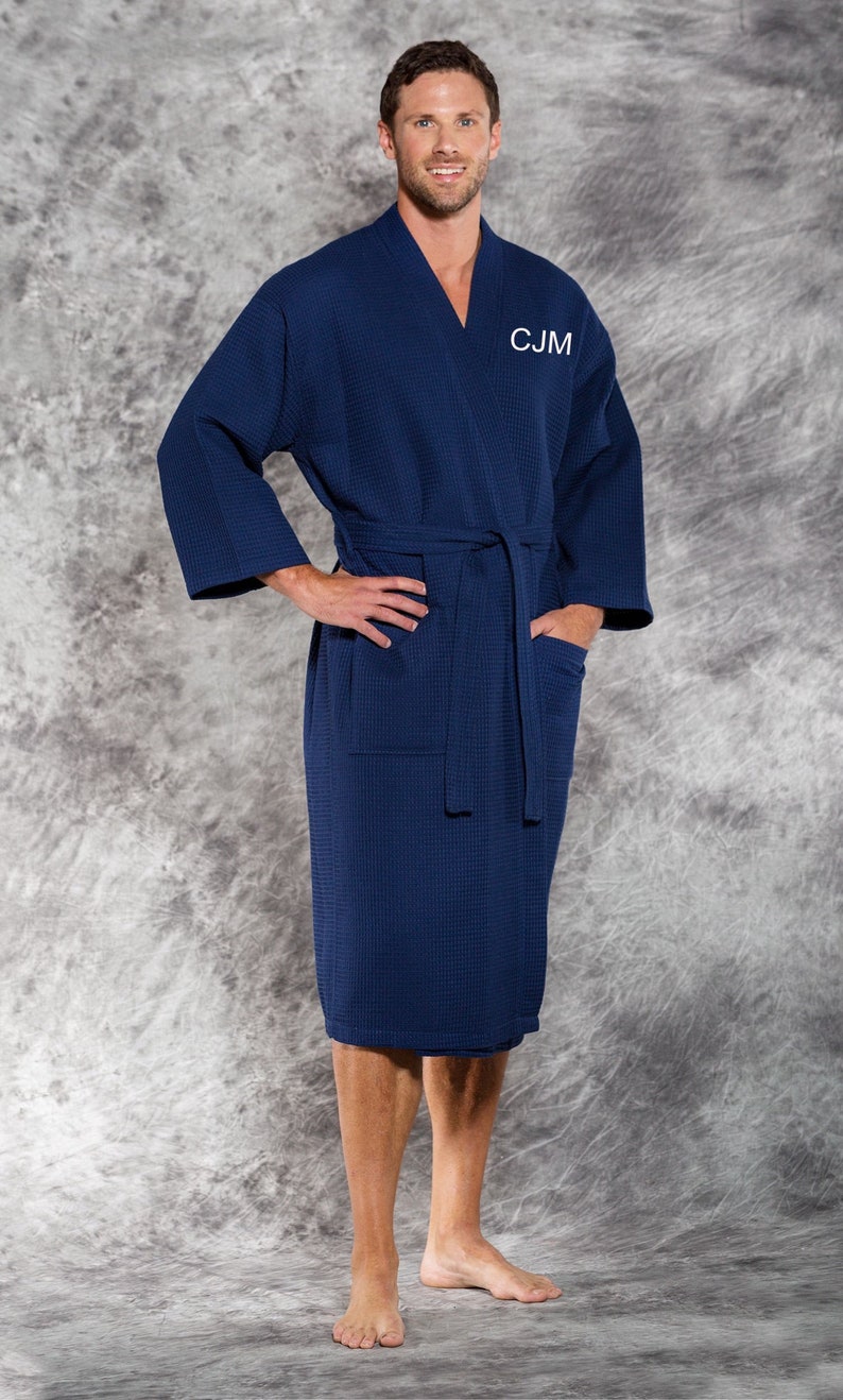 Men's Monogrammed Navy Waffle Robe Personalized Bathrobes | Etsy