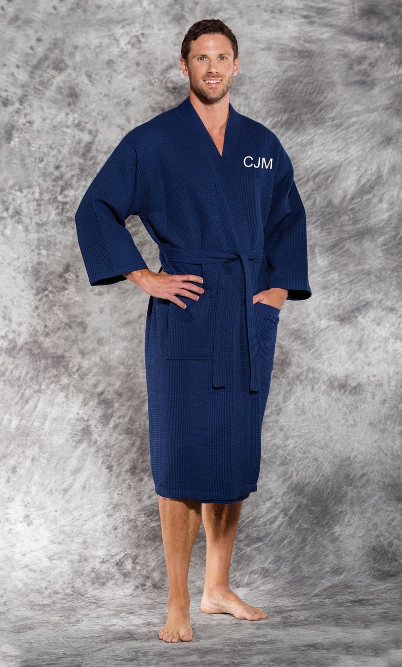 Men's Monogrammed Navy Waffle Robe Personalized Bathrobes Etsy