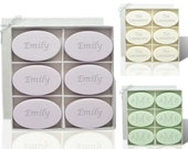 Personalized Six Bar Soap Set, Luxurious Monogrammed Spa Scented Soap, Lavender Carved Soap, Aqua Mineral Soap, Green Tee Satsuma Scents