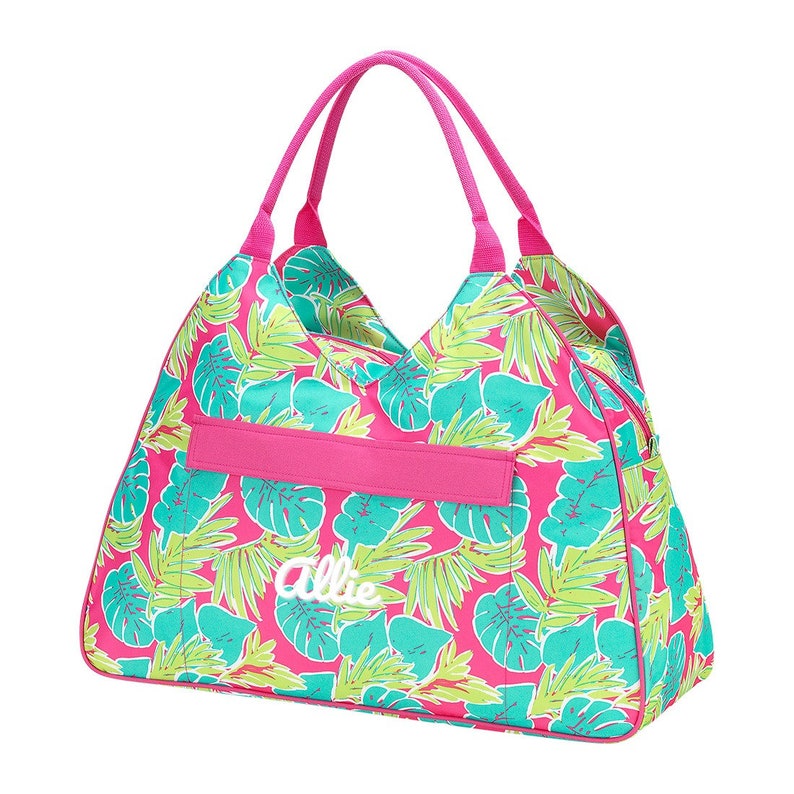Large Monogrammed Beach Bag in Tropical Print Personalized Embroidered Pool and Boat Bags Best Cute Beach Totes for Bridesmaids Gifts