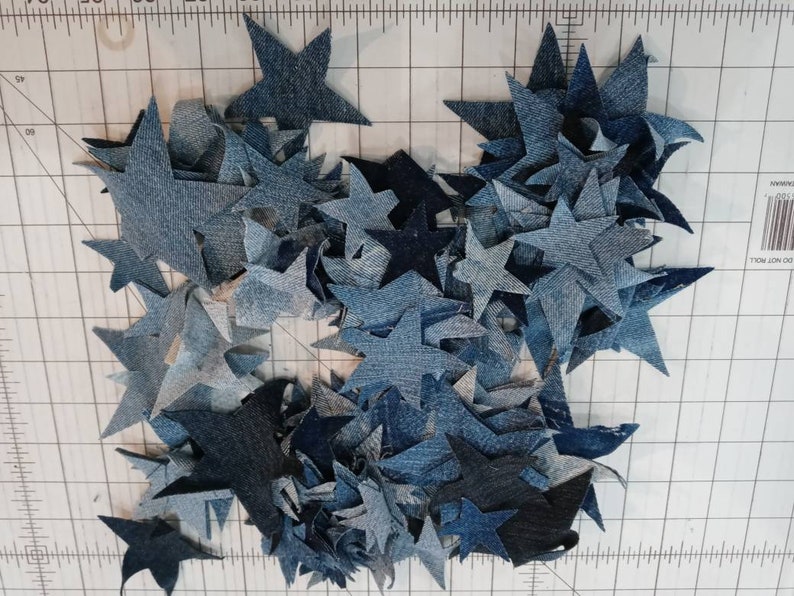 4oz Over 100 Die Cut Applique Reclaimed Denim Stars INCLUDES Priority Shipping image 2