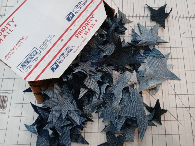 4oz Over 100 Die Cut Applique Reclaimed Denim Stars INCLUDES Priority Shipping image 3