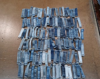 Lot 100+ belt loops for crafting from recycled denim blue jeans upcycled diy
