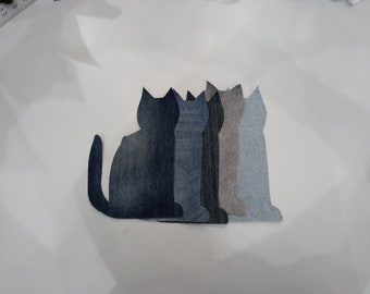 5 Die Cut Cat Silhouette  for Crafting, Embellishment, Scrapbooking, Slow Stitching, Applique, Repurposed Denim for Jeans