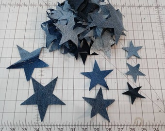 4oz Over 100 Die Cut Applique Reclaimed Denim Stars INCLUDES Priority Shipping