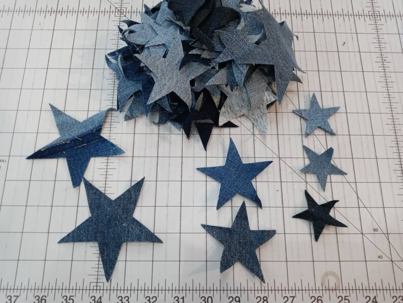 4oz Over 100 Die Cut Applique Reclaimed Denim Stars INCLUDES Priority Shipping image 1