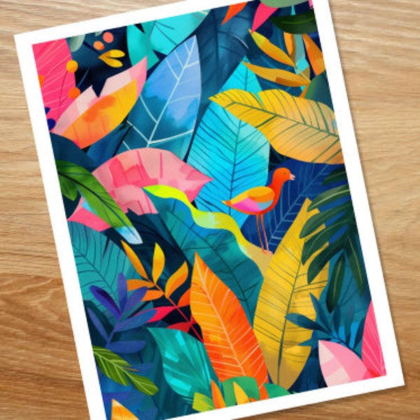 Abstract Jungle and Bird Sticker, Vinyl Stickers, Flower stickers, abstract stickers, colorful stickers, painting stickers