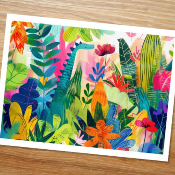 Abstract Jungle and Dinosaur Sticker, Vinyl Stickers, Flower stickers, abstract stickers, colorful stickers, painting stickers