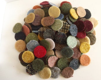 150 PLUS- 1 inch wool penny rug circles - MIXED with Primitives and Plaids