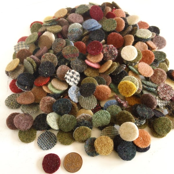 200 -  3/4 inch wool penny rug circles - mixed