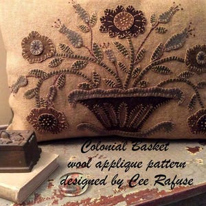 Colonial Basket printed pattern (wool applique, penny rug)