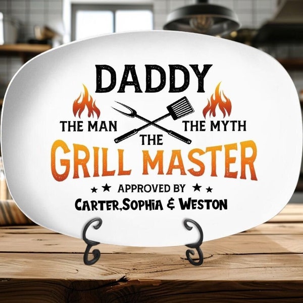 Custom The Grill Master Platter with Kids Names, Custom Plate For Father's Day Gift 2024, Plate For Daddy Grandpa, Gift For Dad From Kids