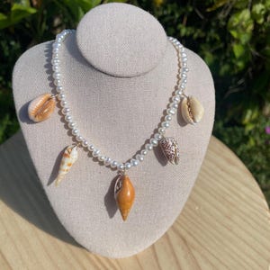 Freshwater pearl seashell charm necklace 14k gf handmade in Hawai’i