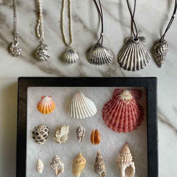 Custom sterling silver seashell charm necklaces