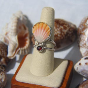 Sterling Silber gelb Hawaii Muschel und Granat Edelstein Ring Größe 9