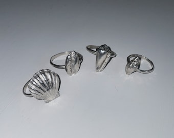 Bagues coquillage personnalisées en argent sterling