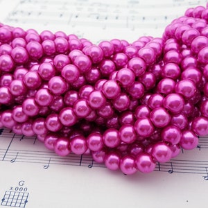 Glass Pearl Beads 42 pc Magenta Pearl Beads 8mm Round Dyed Magenta Pink Pearls image 5
