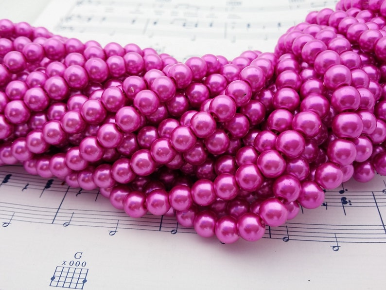 Glass Pearl Beads 42 pc Magenta Pearl Beads 8mm Round Dyed Magenta Pink Pearls image 5