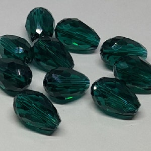 Teardrop Glass Beads Qty. 10 Faceted Dark Turquoise Beads Sun Catcher Beads Drop Beads 14mm Teardrop Beads Green Tear Drop Beads image 4