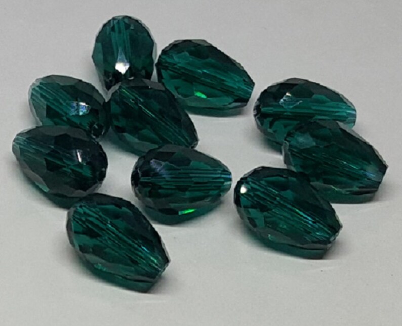 Teardrop Glass Beads Qty. 10 Faceted Dark Turquoise Beads Sun Catcher Beads Drop Beads 14mm Teardrop Beads Green Tear Drop Beads image 4