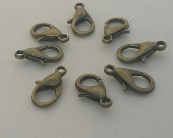 Lobster claw - 10 pcs. - Bronze - Lobster Clasp - Lobster Claw clasp - Bronze  Lobster Claw - 12mm long