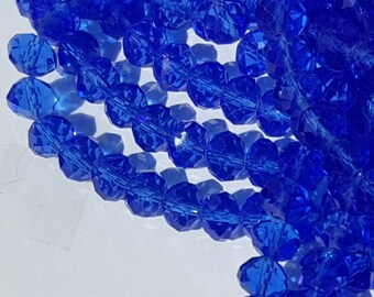 10mm Glass Beads - 30 pcs - 10mm Blue Beads - Faceted Glass Beads - 10mm x 7mm - Rondelles - Blue Faceted Beads