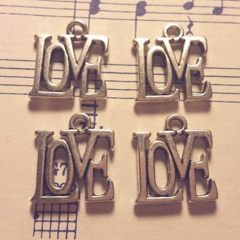 Love Charms 4 pcs. Silver Love Charm Antique Silver Charm Love Charm Charms Silver Charms image 1