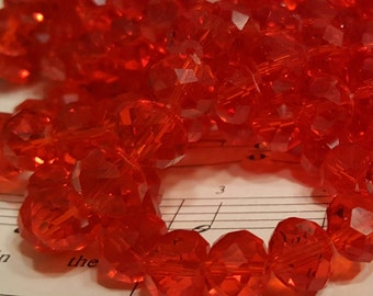 Glass Beads - 30 pcs. - Red Faceted Beads -  10mm x 7mm Beads -  Red Glass Beads - Red Rondelle Beads