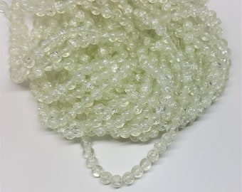 Crackle Glass Beads - 6mm -  65 Beads - Clear Crackle Glass Beads - Clear Crackle  Bead - 6mm Crackle Glass Beads
