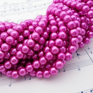 Glass Pearl Beads 42 pc Magenta Pearl Beads 8mm Round Dyed Magenta Pink Pearls image 4