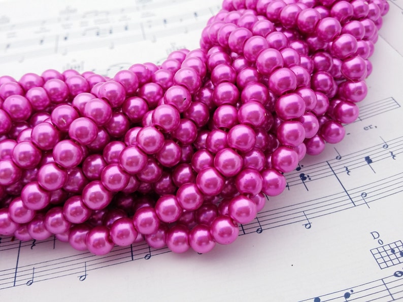 Glass Pearl Beads 42 pc Magenta Pearl Beads 8mm Round Dyed Magenta Pink Pearls image 4